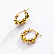 304 Stainless Steel Round Ball Beaded Hoop Earrings, Golden, 18x18mm(OH2554)