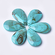 Acrylic Pendants, Imitation Gemstone Style, teardrop, Dark Turquoise, 48x28x9mm, Hole: 2mm, about 68pcs/500g(OACR-T007-03J)
