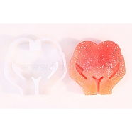 DIY Silicone Candlesticks Molds, for Candle Making, White, Heart, 10.8x11.5x3.1cm, Hole: 22mm(SIL-Z020-08B)