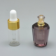Faceted Synthetic Amethyst Openable Perfume Bottle Pendants, with Brass Findings and Glass Essential Oil Bottles, 40~48x21~25mm, Hole: 1.2mm, Glass Bottle Capacity: 3ml(0.101 fl. oz), Gemstone Capacity: 1ml(0.03 fl. oz)(G-E556-05A)