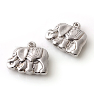 201 Stainless Steel Pendants, Elephant, Stainless Steel Color, 13x15x4mm, Hole: 1.5mm(STAS-Q195-69)