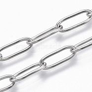 304 Stainless Steel Paperclip Chains, Drawn Elongated Cable Chains, Soldered, Stainless Steel Color, 12x4x1mm, about 39.37 inch(1m)/strand(CHS-S006-JN957-1)