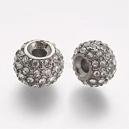 304 Stainless Steel Rhinestone Beads, Rondelle, Crystal, 11x8mm, Hole: 3mm(STAS-A032-050P)