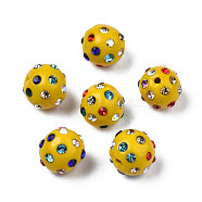 Polymer Clay Rhinestone Beads, Pave Disco Ball Beads, Round, Goldenrod, PP15(2.1~2.2mm), 9~10.5x9mm, Hole: 1.2mm(RB-T017-31F-A)