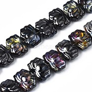 Electroplate Glass Beads Strand, Half Plated, Lotus Flower, Black Plated, 10.5x14x6~7mm, Hole: 1mm, about 65pcs/strand, 24.02 inch~ 24.41 inch(61~62cm)(EGLA-S188-24-C01)