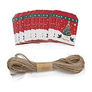 Rectangle Christmas Theme Kraft Paper Cord Display Cards, with 10m Bundle Hemp Rope, Christmas Tree Pattern, 7x4x0.03cm, Hole: 5mm, 50pcs; Rope: 10m Long, 2mm In Diameter(CDIS-K003-02B)