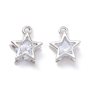 Alloy Clear Cubic Zirconia Charms,Long-Lasting Plated, Star, Platinum, 14x12x5mm, Hole: 1.4mm(ZIRC-A022-01P)