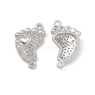 Brass Micro Pave Clear Cubic Zirconia Connector Charms, Footprint Links with Heart, Platinum, 22.5x13x4mm, Hole: 1.2mm(KK-E068-VB032)