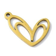 304 Stainless Steel Pendants, Laser Cut, Heart Charms, Golden, 17x12x1mm, Hole: 1mm(STAS-C097-18G)