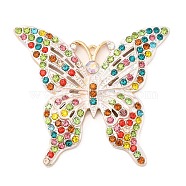 Zinc Alloy Pendants, with Rhinestone, Butterfly, Colorful, 45x49x4.5mm, Hole: 1.6mm(ALRI-Q364-04LG-01)
