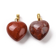 Natural Red Jasper Pendants, with Golden Tone Brass Findings, Heart Charm, 18x15~15.5x6~8mm, Hole: 6x3mm(G-I311-A25-G)