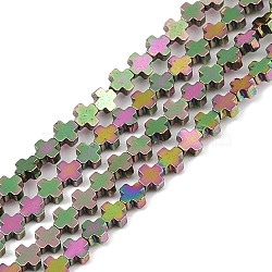 Electroplated Synthetic Non-magnetic Hematite Beads Strands, Cross, Rainbow Plated, 3x3x1.5mm, Hole: 0.5mm, about 132pcs/strand, 15.75''(40cm)(G-J211-A04-01)