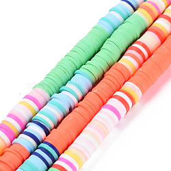 Handmade Polymer Clay Bead Strands, Heishi Beads, Disc/Flat Round, Mixed Color(Main Color: Coral & Spring Green), 6x0.3~1.5mm, Hole: 1.6mm, about 335~351pcs/strand, 15.47 inch~15.71 inch(39.3cm~39.9cm)(CLAY-S096-030D)