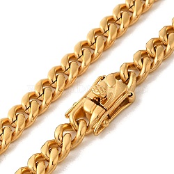 Ion Plating(IP) 304 Stainless Steel Cuban Link Chain Necklaces for Men, Real 18K Gold Plated, 24.41 inch(62cm), Link: 8x6x3mm(NJEW-L173-018G-04)