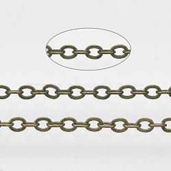 Brass Coated Iron Cable Chains, Soldered, with Spool, Flat Oval, Antique Bronze, 2.2x1.7x0.3mm, about 39.37 Feet(12m)/roll(CH-T002-05AB)