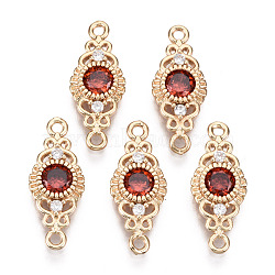 Brass Micro Pave Cubic Zirconia Links Connectors, with Glass, Horse Eye, Long-Lasting Plated, Light Gold, Red, 19.5x8x3mm, Hole: 1.2mm(KK-R111-001-A01)