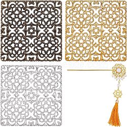 CHGCRAFT 12Pcs 3 Colors Alloy Filigree Joiners Findings, Hollow, Square, Mixed Color, 80x80x1mm, 4pcs/color(FIND-CA0004-94)