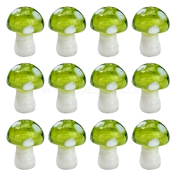 10Pcs Mushroom Handmade Lampwork Beads, Green Yellow, 12.5~14x10~11mm, Hole: 1.5mm(LAMP-YW0001-08A)