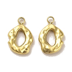 304 Stainless Steel Charms, Textured, Oval Charms, Real 14K Gold Plated, 14.5x10x2mm, Hole: 1.4mm(STAS-L022-138G)