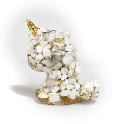Resin Unicorn Figurine Home Decoration, with Natural Howlite Chips Inside Display Decorations, 40x67x75mm(UNIC-PW0001-055A)