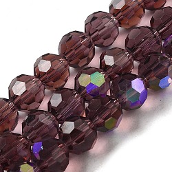 Electroplate Transparent Glass Beads Strands, Faceted, Round, Rainbow Plated, Old Rose, 8mm, Hole: 1mm, about 66~69pcs/strand, 19.29~19.57 inch(49~49.7cm)(EGLA-A035-T8mm-L13)