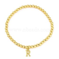 Brass Pendants Bracelets, Real 18K Gold Plated, Letter R, 0.16 inch(0.4cm), Inner Diameter: 2.17 inch(5.5cm), pendant: 10~10.5x2.5~8mm(BJEW-B105-01G-R)