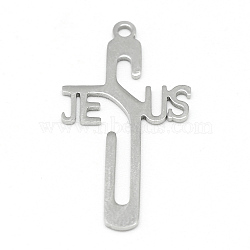 304 Stainless Steel Pendants, For Easter, Crucifix Cross, Stainless Steel Color, 30x17x1mm, Hole: 2mm(X-STAS-T008-039)