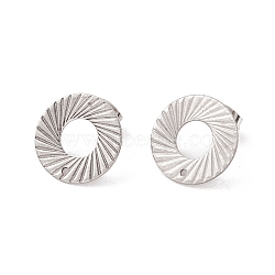 201 Stainless Steel Stud Earring Findings, with Ear Nuts and 304 Stainless Steel Pins, Donut with Hole, Stainless Steel Color, 15mm, Hole: 1.2mm, Pin: 0.7mm(STAS-G266-07P)