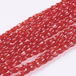 Faceted Glass Beads Strands, teardrop, FireBrick, 5x3mm, Hole: 0.5mm, about 85~95pcs/strand, 16.5~18.7 inch(42~47.5cm)(X-GLAA-A036-F15)