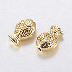 Brass Beads, Long-Lasting Plated, Fish, Golden, 10x7x4mm, Hole: 1mm(X-KK-G335-06G)