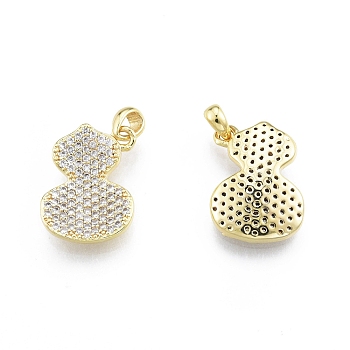 Ion Plating(IP) Brass Micro Pave Clear Cubic Zirconia Pendants, Gourd, Real 18K Gold Plated, 15x11x3mm, Hole: 5x2mm
