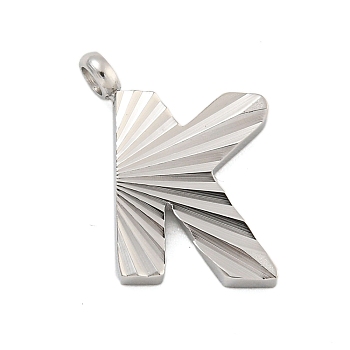 304 Stainless Steel Charms, Handmade Engrave Figure, Full Polished, Stainless Steel Color, Letter K, 13.5x10.5x2mm, Hole: 1.8mm