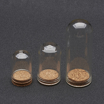 Glass Dome Cloche Cover, Bell Jar, with Cork Base, For Doll House Container, Dried Flower Display Decoration, Clear, 36.5~71.5x22~28mm