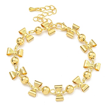 Rack Plating Brass Bracelets, Cadmium Free & Lead Free, Long-Lasting Plated, Bowkont, Real 18K Gold Plated, 7-1/8 inch(18cm)