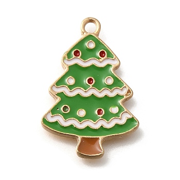 Christmas Theme Alloy Enamel Pendants, Light Gold, Christmas Tree, 24.5x16x1.5mm, Hole: 1.8mm