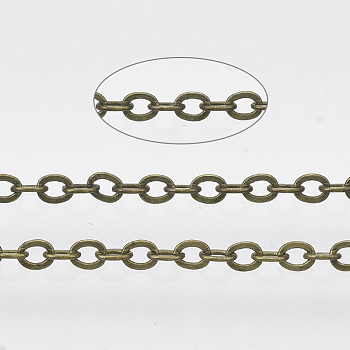 Brass Coated Iron Cable Chains, Soldered, with Spool, Flat Oval, Antique Bronze, 2.2x1.7x0.3mm, about 39.37 Feet(12m)/roll