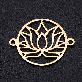 201 Stainless Steel Links, for Chakra, Laser Cut, Round Ring with Lotus Flower, Golden, 17.5x23x1mm, Hole: 1.4mm