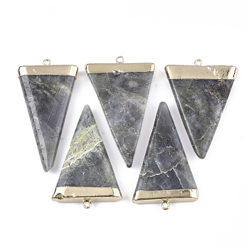 Electroplate Natural Labradorite Big Pendants, with Iron Findings, Triangle, Golden, 57~61x32~36x6~8mm, Hole: 3.5mm