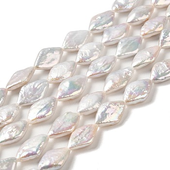 Natural Baroque Pearl Keshi Pearl Beads Strands, Cultured Freshwater Pearl, Rhombus, Grade 6A+, Old Lace, 14x9x3.5~5mm, Hole: 0.7mm, about 27pcs/strand, 15.24''(38.7cm)