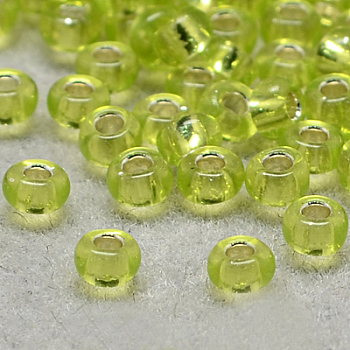 8/0 Grade A Round Glass Seed Beads, Silver Lined, Green Yellow, 8/0, 3x2mm, Hole: 1mm, about 10000pcs/pound