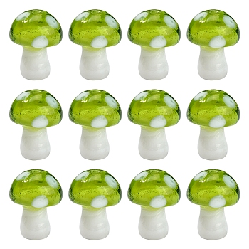 10Pcs Mushroom Handmade Lampwork Beads, Green Yellow, 12.5~14x10~11mm, Hole: 1.5mm