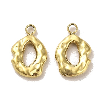 304 Stainless Steel Charms, Textured, Oval Charms, Real 14K Gold Plated, 14.5x10x2mm, Hole: 1.4mm