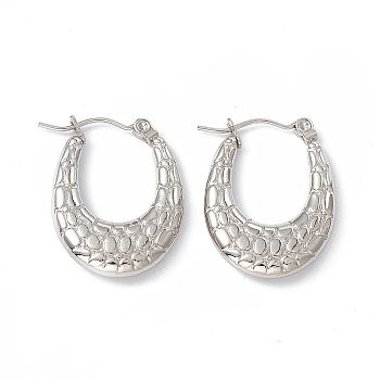 201 Stainless Steel Texture Oval Thick Hoop Earrings with 304 Stainless Steel Pins for Women, Stainless Steel Color, 24~25x18.5x4mm, Pin: 0.7~0.8mm
