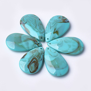 Acrylic Pendants, Imitation Gemstone Style, teardrop, Dark Turquoise, 48x28x9mm, Hole: 2mm, about 68pcs/500g