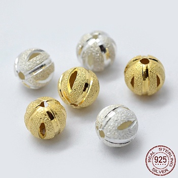 925 Sterling Silver Spacer Beads, Faceted, Frosted, Round, Mixed Color, 8mm, Hole: 1mm