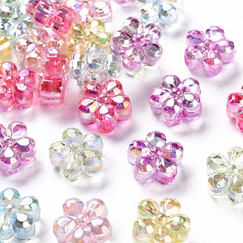 Transparent Acrylic Beads, AB Color, Faceted, Flower, Mixed Color, 14.5x15x8.5mm, Hole: 2.5mm
