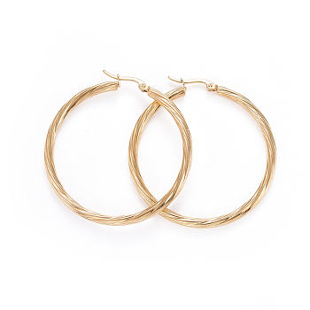 304 Stainless Steel Hoop Earrings, Hypoallergenic Earrings, Textured, Golden, 54x49.5x3.5mm, Pin: 0.7x1mm