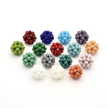 Imitation Jade Glass Round Woven Beads, Cluster Beads, Mixed Color, 14mm, Beads: 4mm