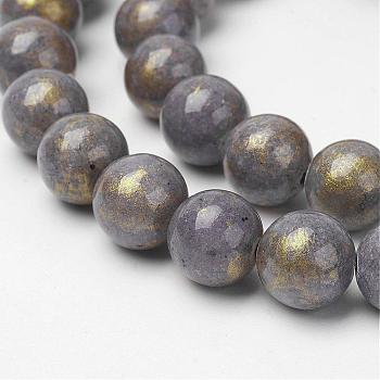 Natural Mashan Jade Beads Strands, with Gold Powder, Dyed, Round, Gray, 8mm, Hole: 1mm, about 48pcs/strand, 16 inch