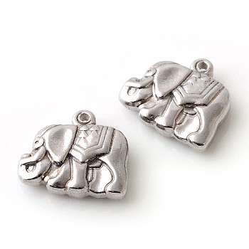 201 Stainless Steel Pendants, Elephant, Stainless Steel Color, 13x15x4mm, Hole: 1.5mm